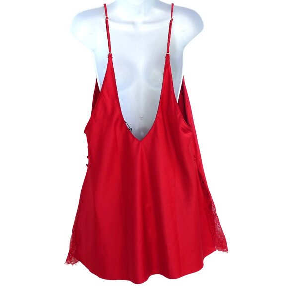 Victoria's Secret Red Liquid Satin Slip Dress Side Buttons Lace Panels Adj Strap - Picture 2 of 9